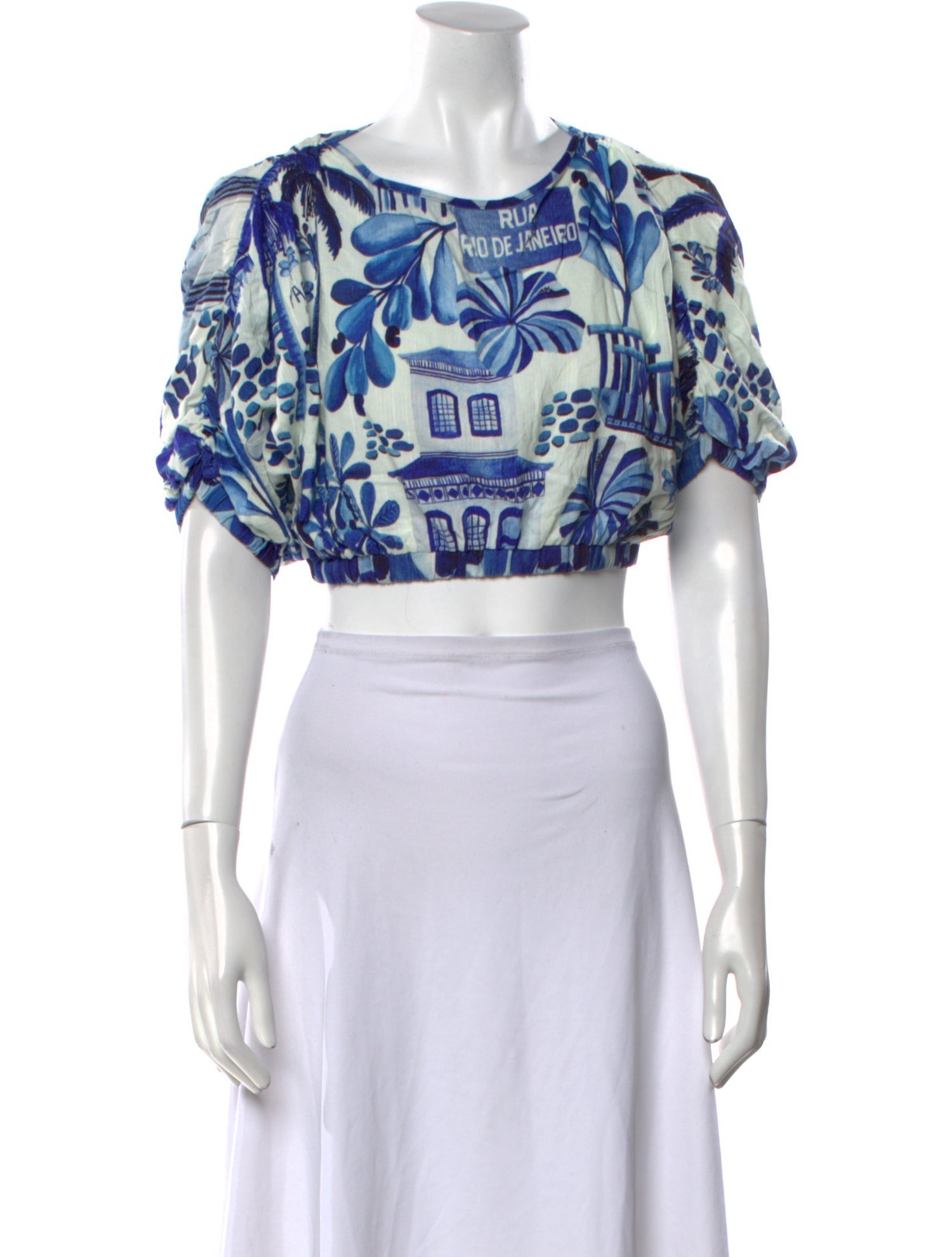Farm Rio Printed Bateau Neckline Crop Top