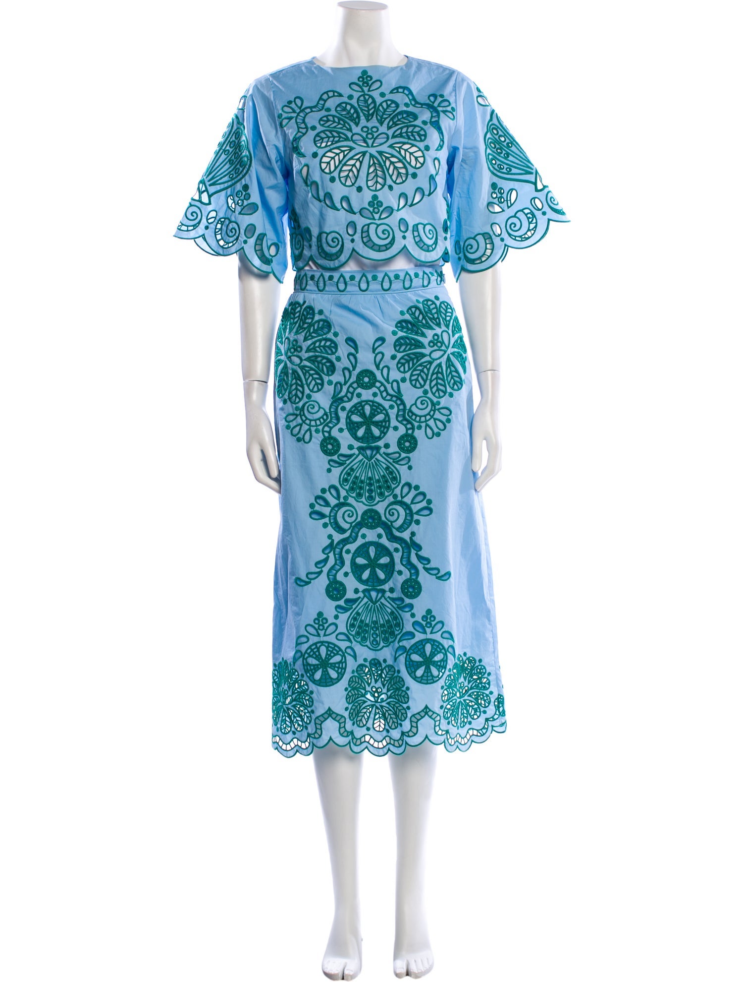 Farm Rio Floral Print Embroidered Accent Skirt Set