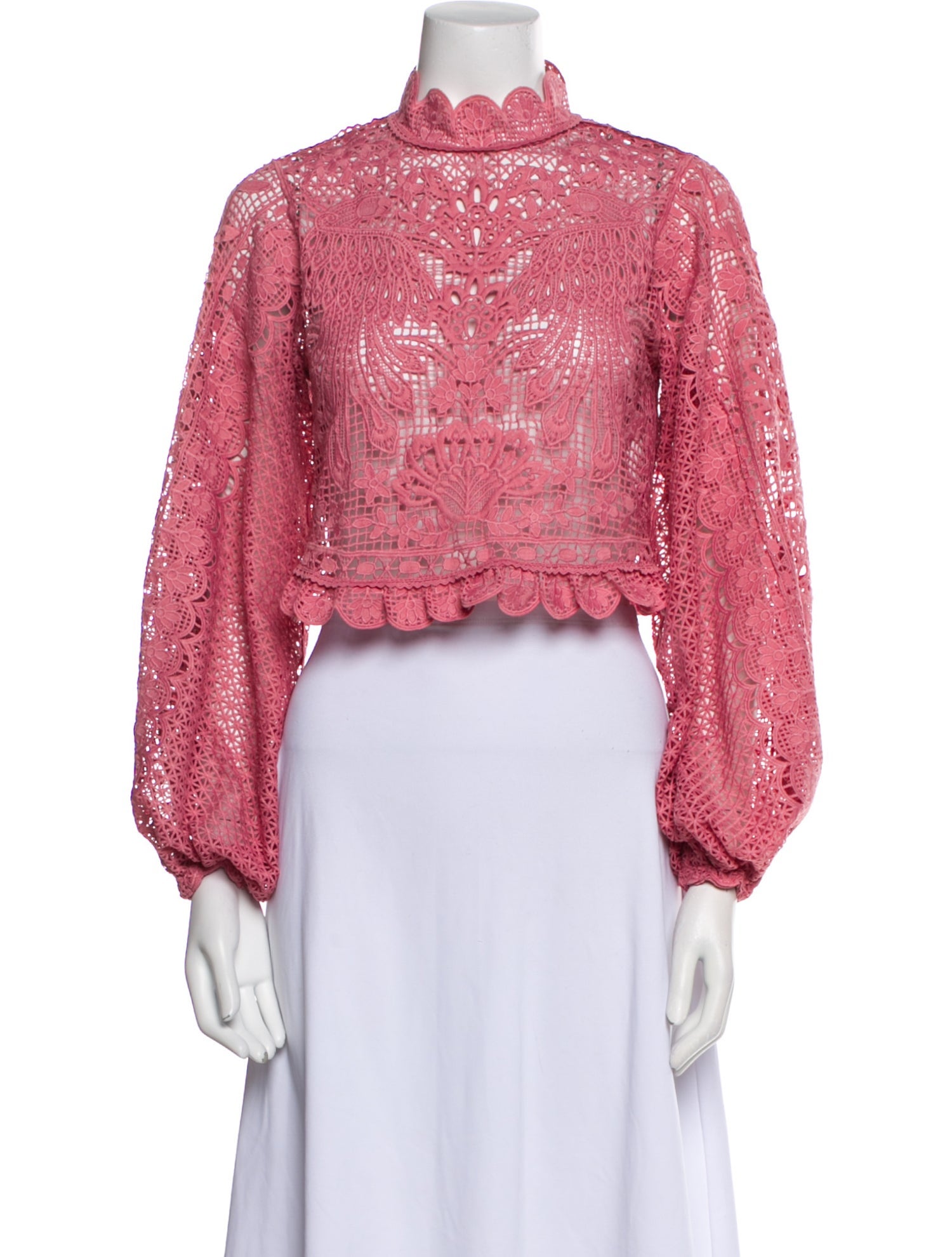 Farm Rio Lace Pattern Mock Neck Crop Top