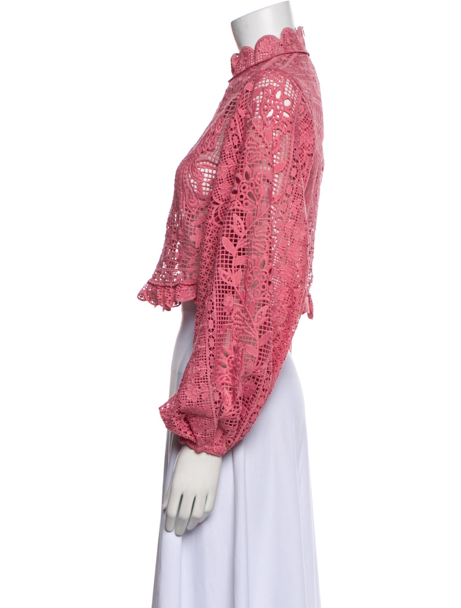 Farm Rio Lace Pattern Mock Neck Crop Top