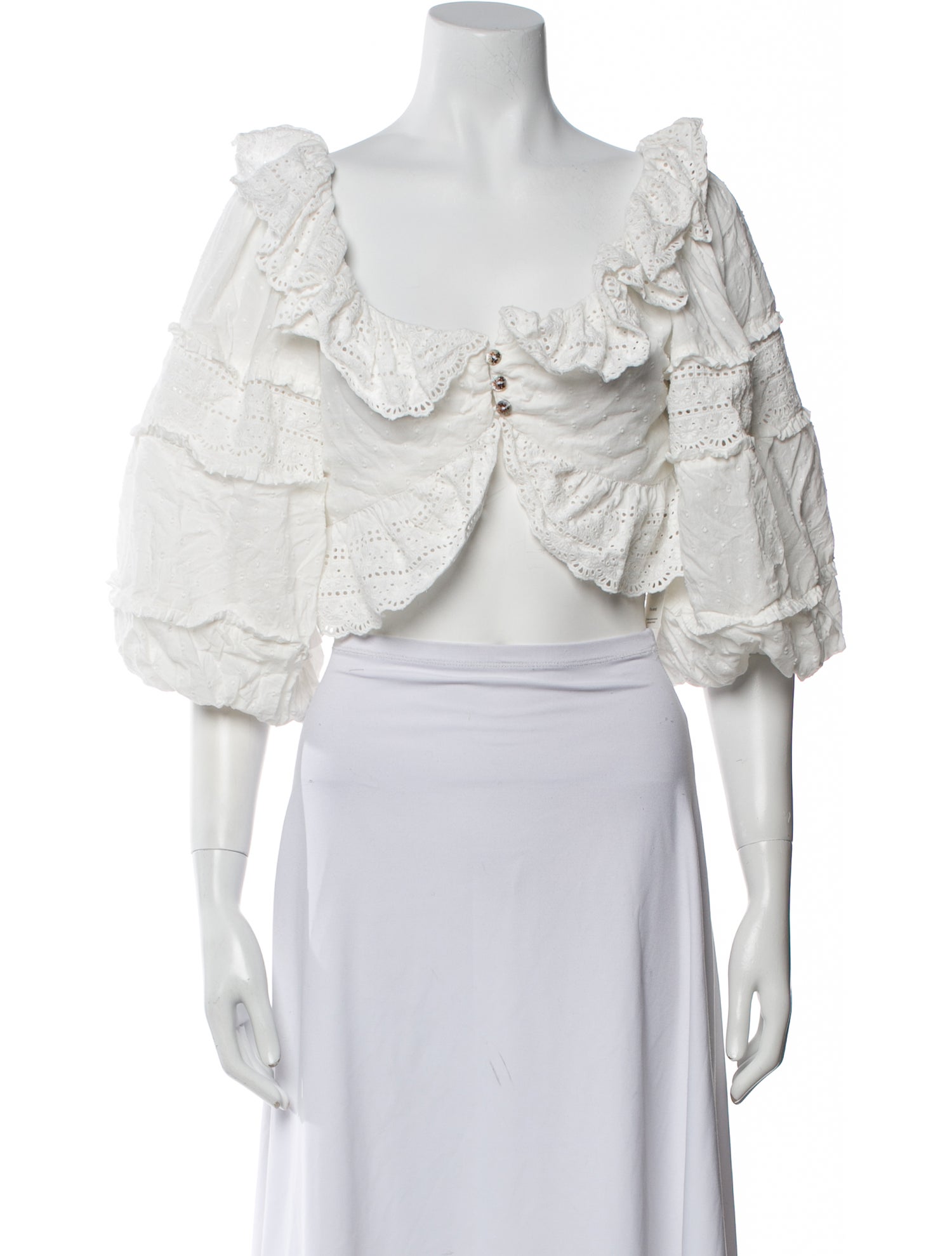 Farm Rio Off-The-Shoulder Three-Quarter Sleeve Crop Top