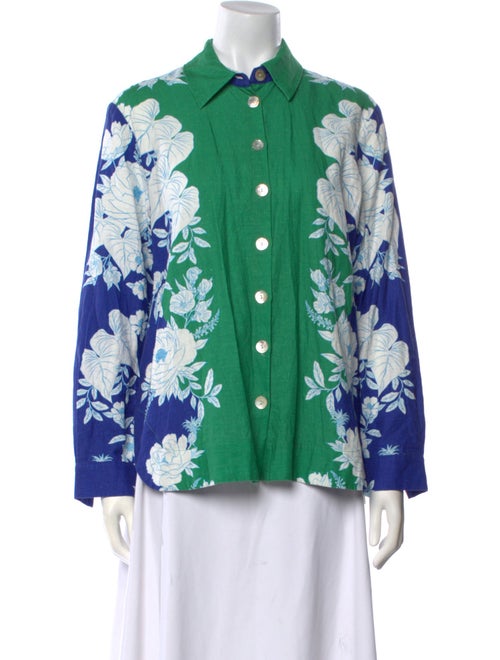 Farm Rio Linen Floral Print Button-Up Top