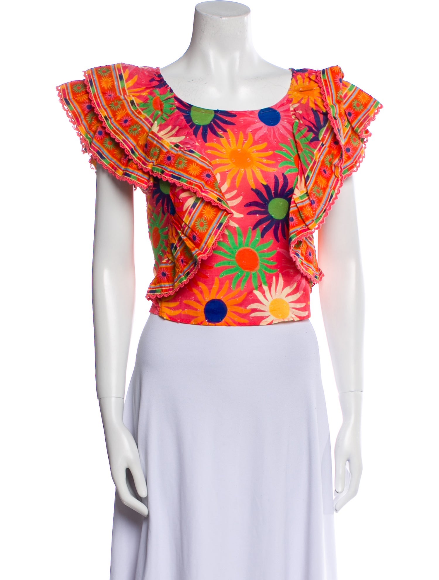 Farm Rio Floral Print Bateau Neckline Crop Top