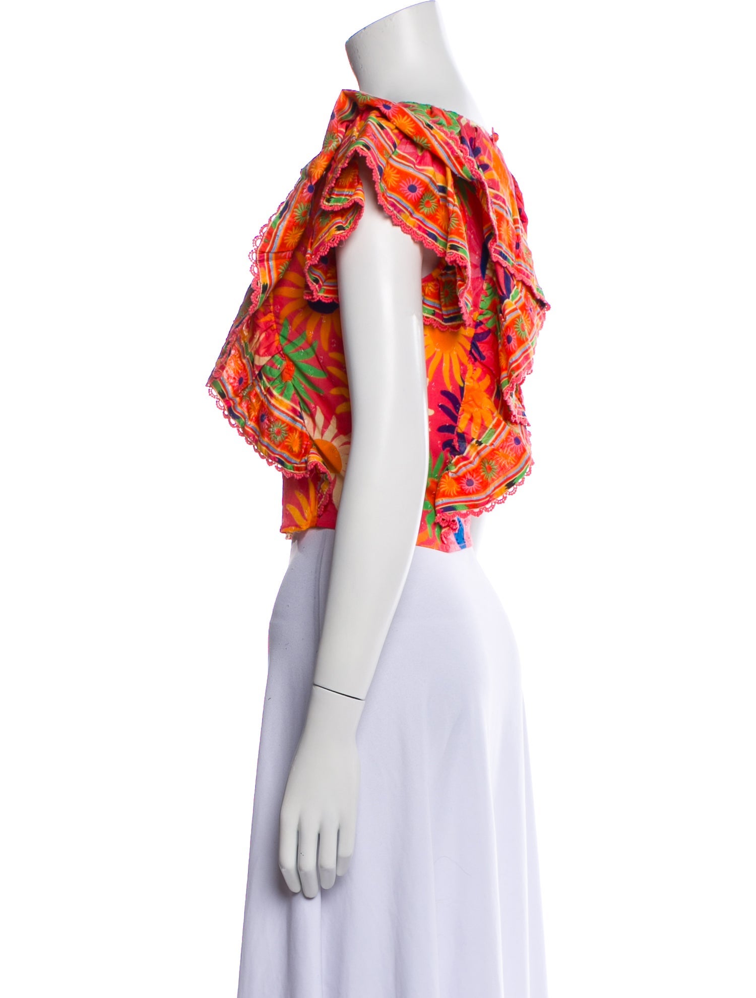 Farm Rio Floral Print Bateau Neckline Crop Top