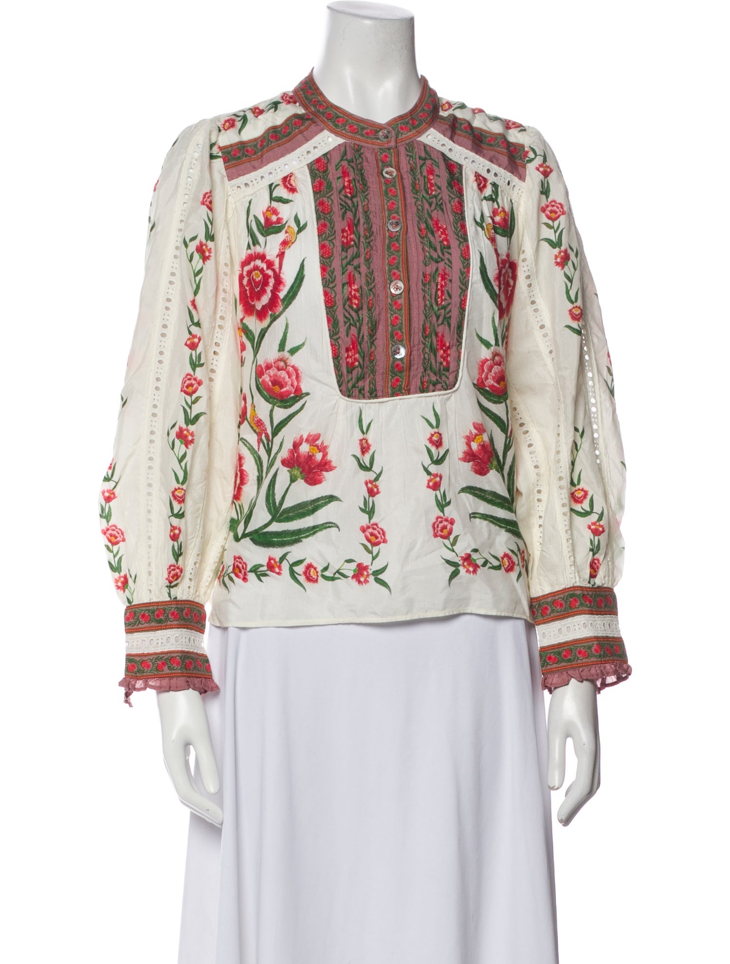 Farm Rio Floral Print Mock Neck Blouse