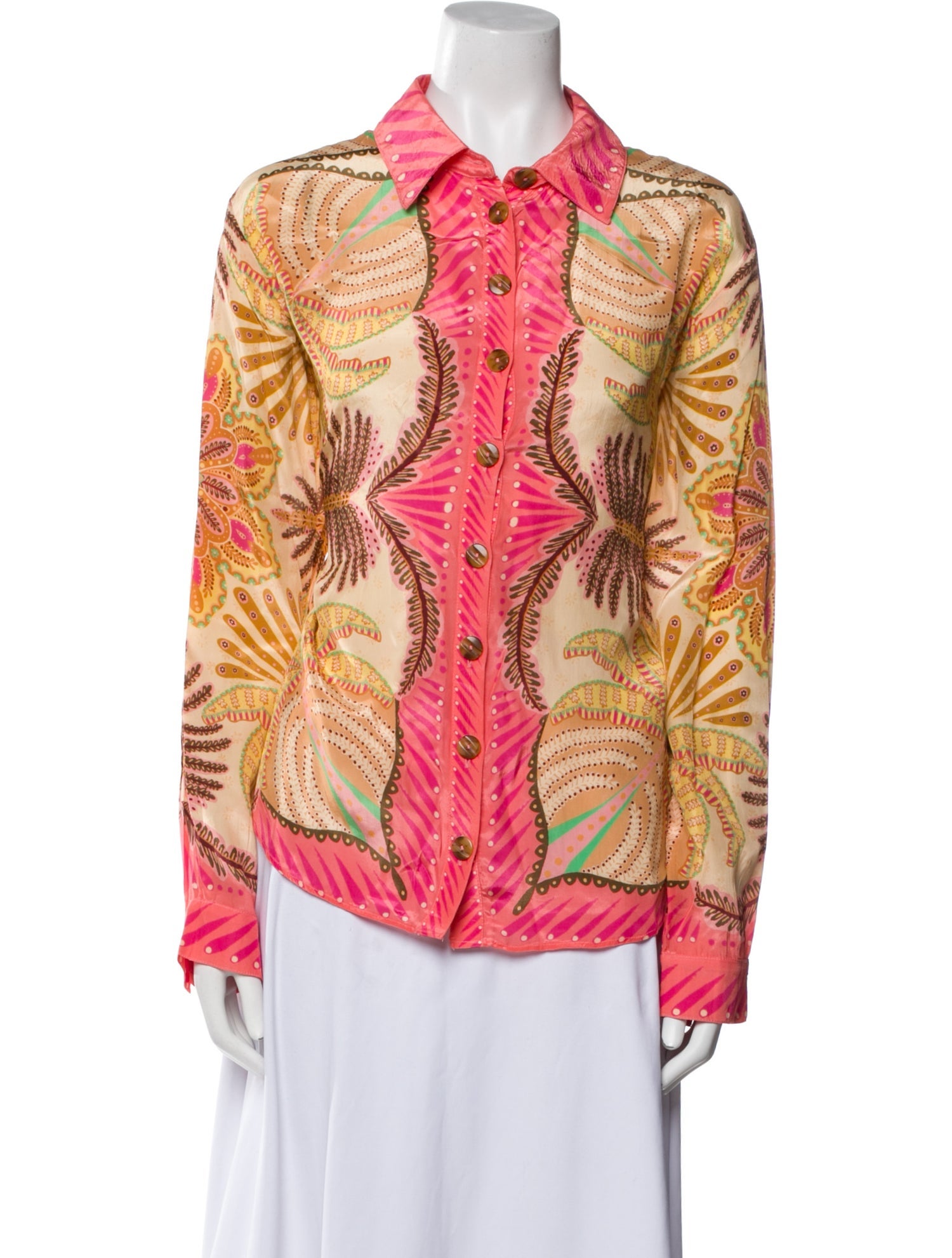 Farm Rio Printed Long Sleeve Button-Up Top w/ Tags