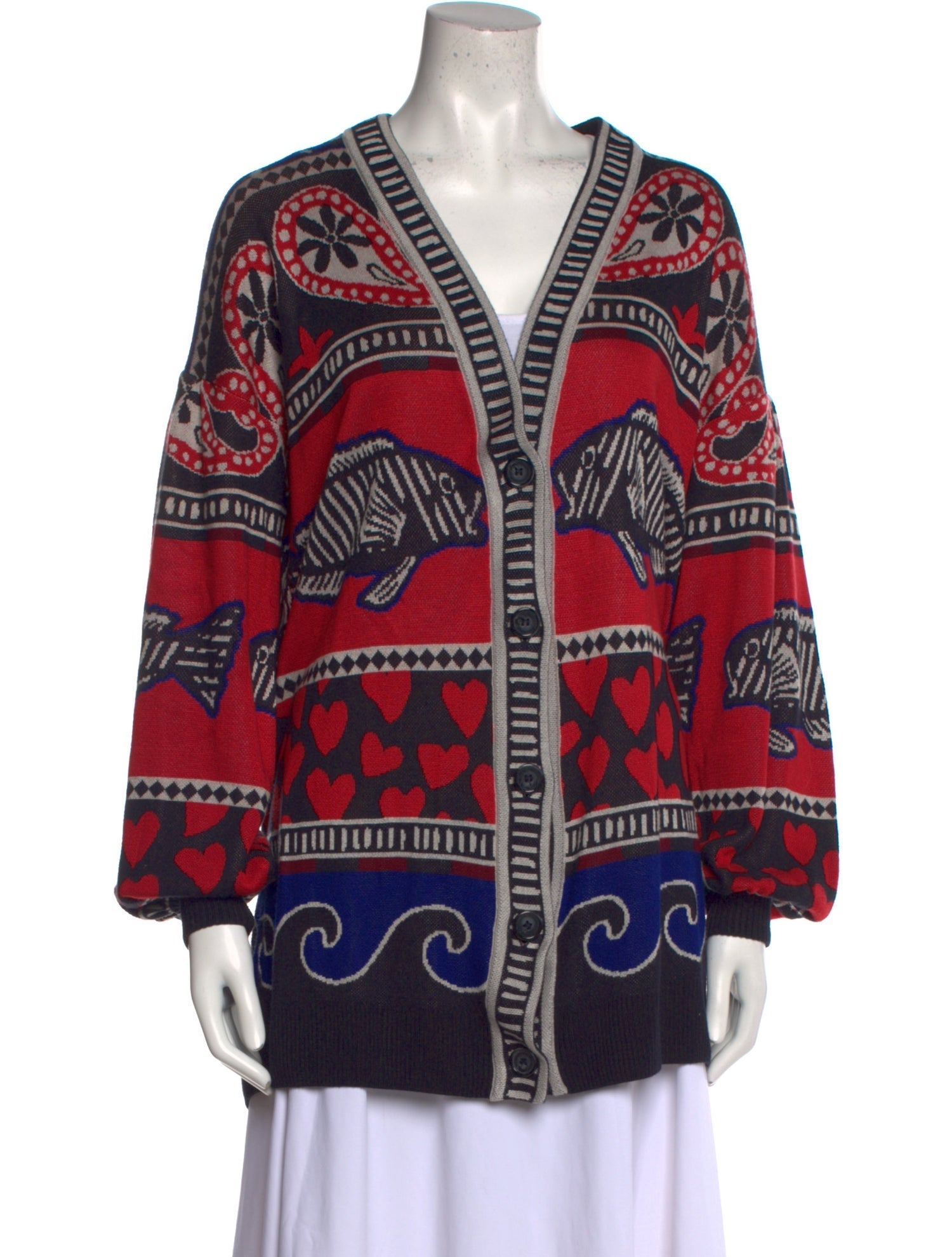 Farm Rio Printed V-Neck Sweater
