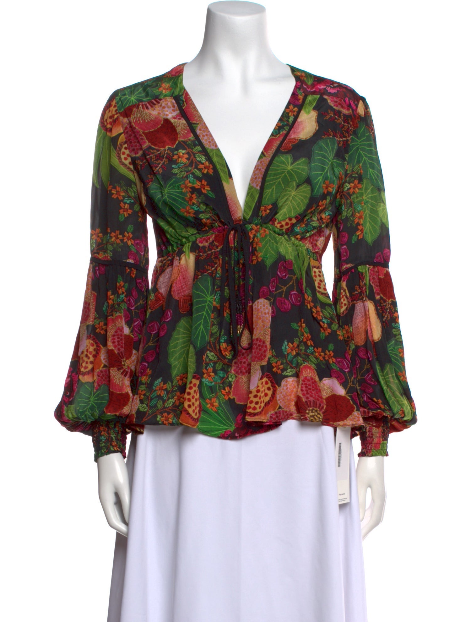 Farm Rio Floral Print V-Neck Blouse