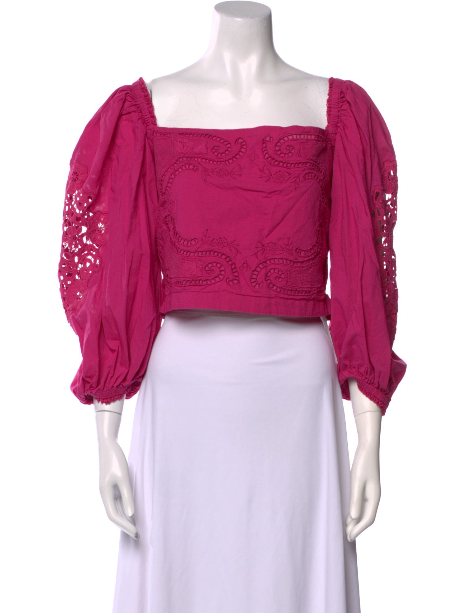 Farm Rio Square Neckline Three-Quarter Sleeve Crop Top