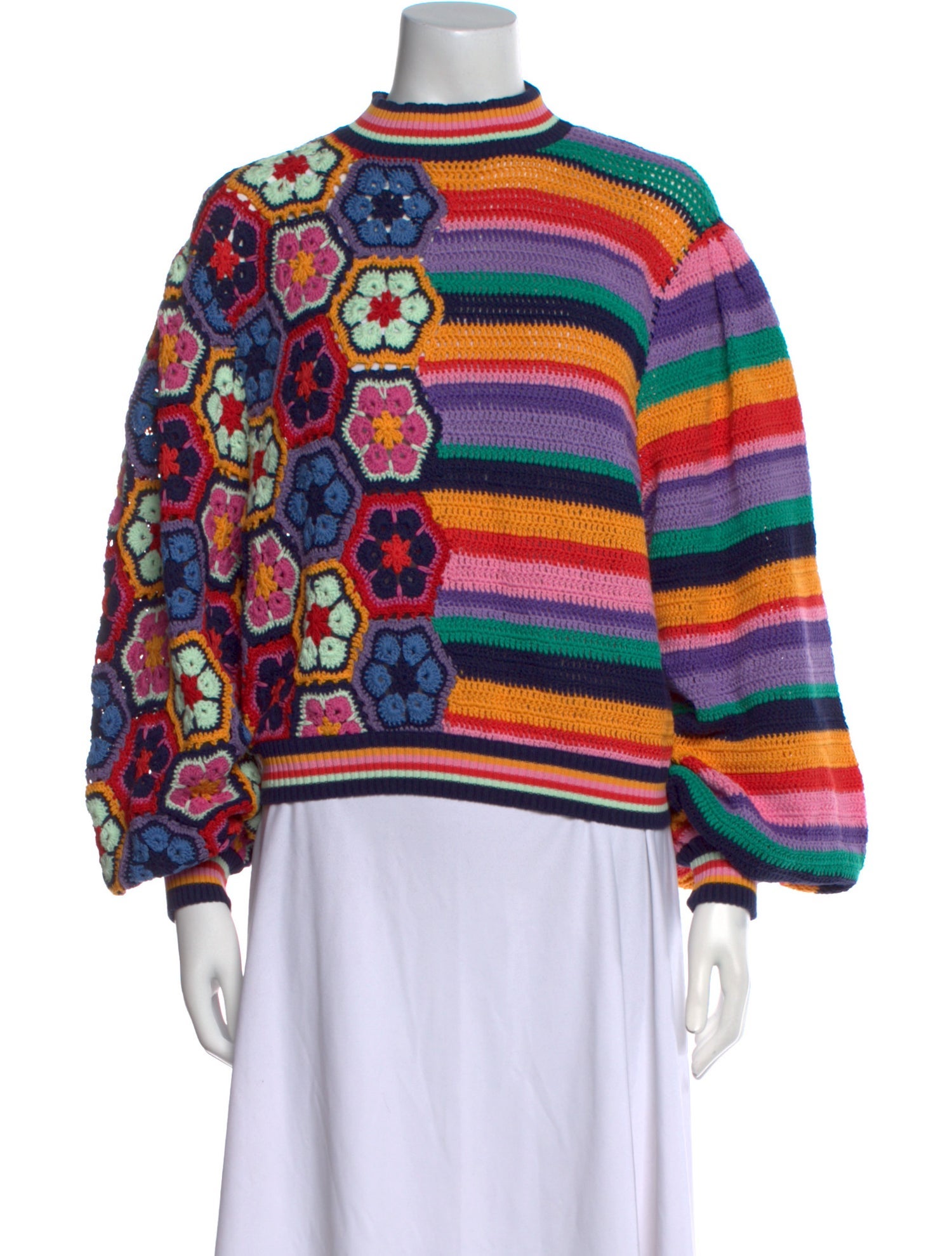 Farm Rio Striped Mock Neck Sweater