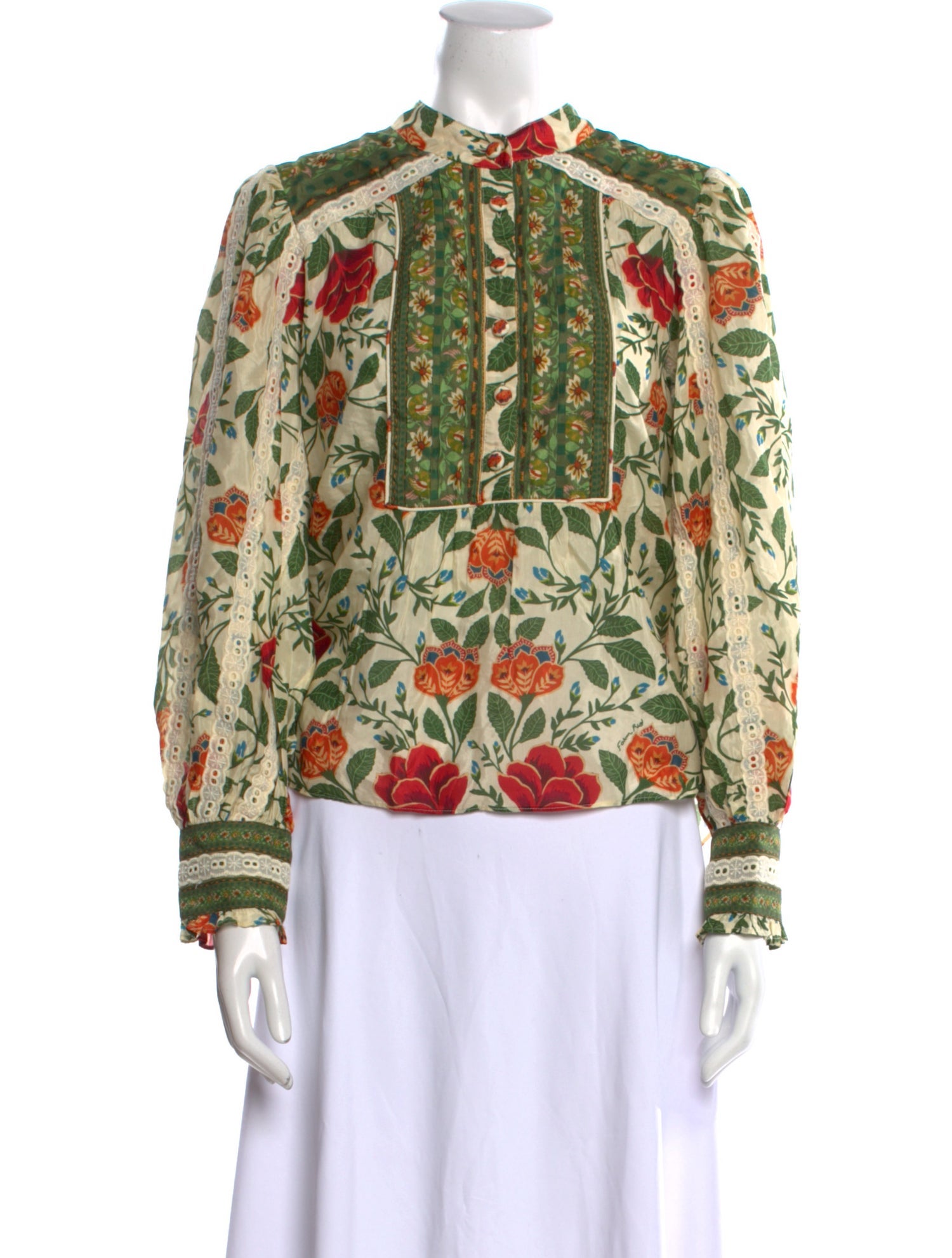 Farm Rio Floral Print Mock Neck Blouse w/ Tags