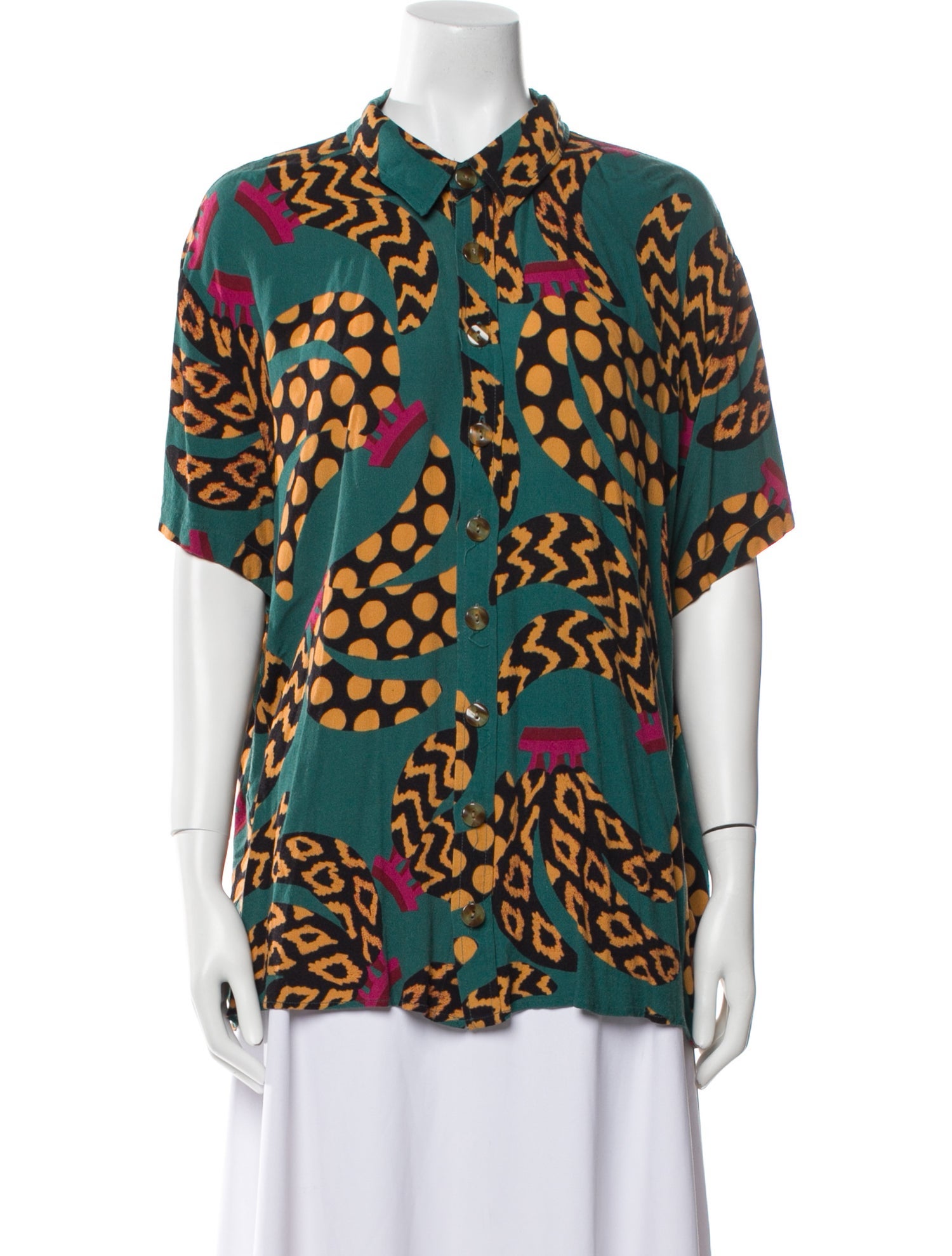 Farm Rio Printed Short Sleeve Button-Up Top