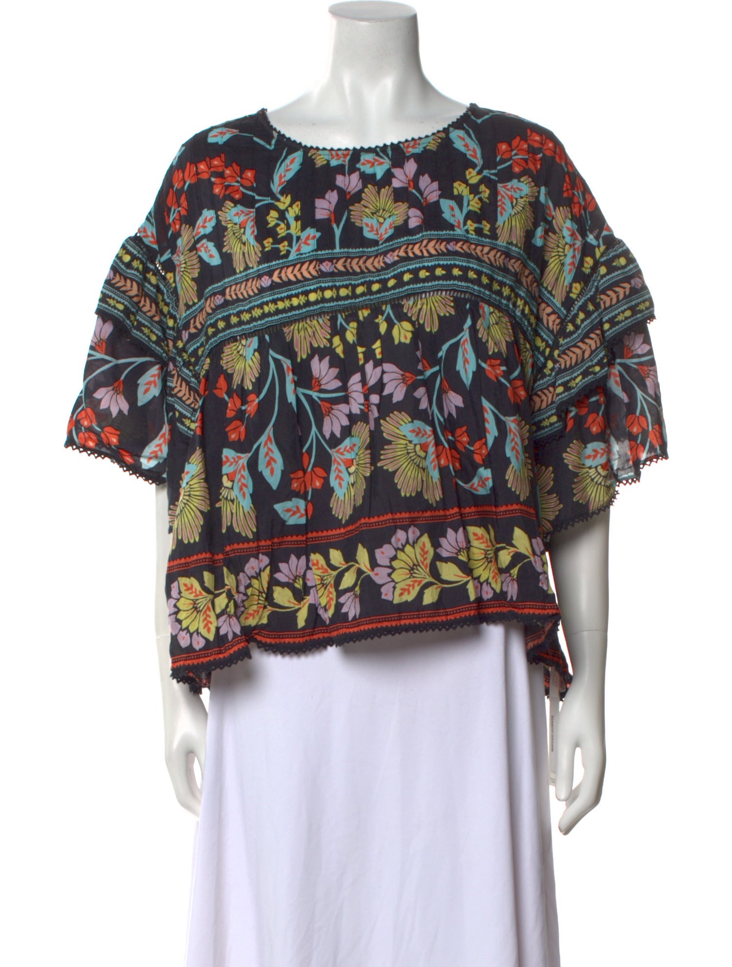 Farm Rio Printed Bateau Neckline Blouse