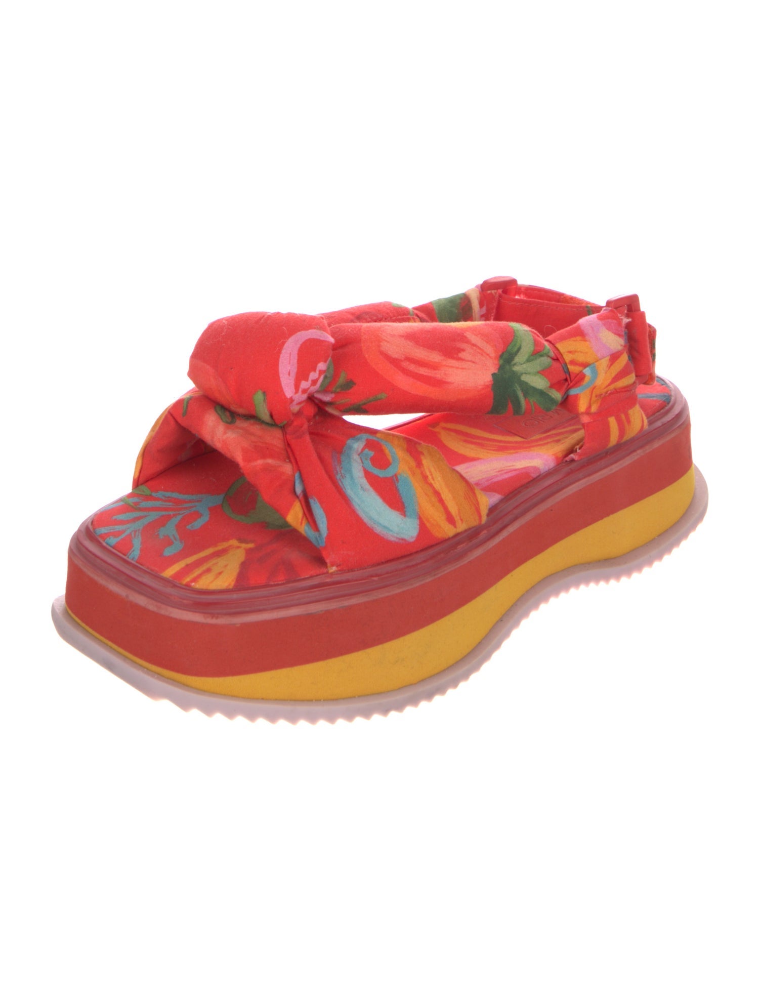 Farm Rio Printed Leather Trim Embellishment Sandals