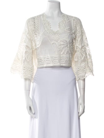 Farm Rio Lace Pattern V-Neck Crop Top