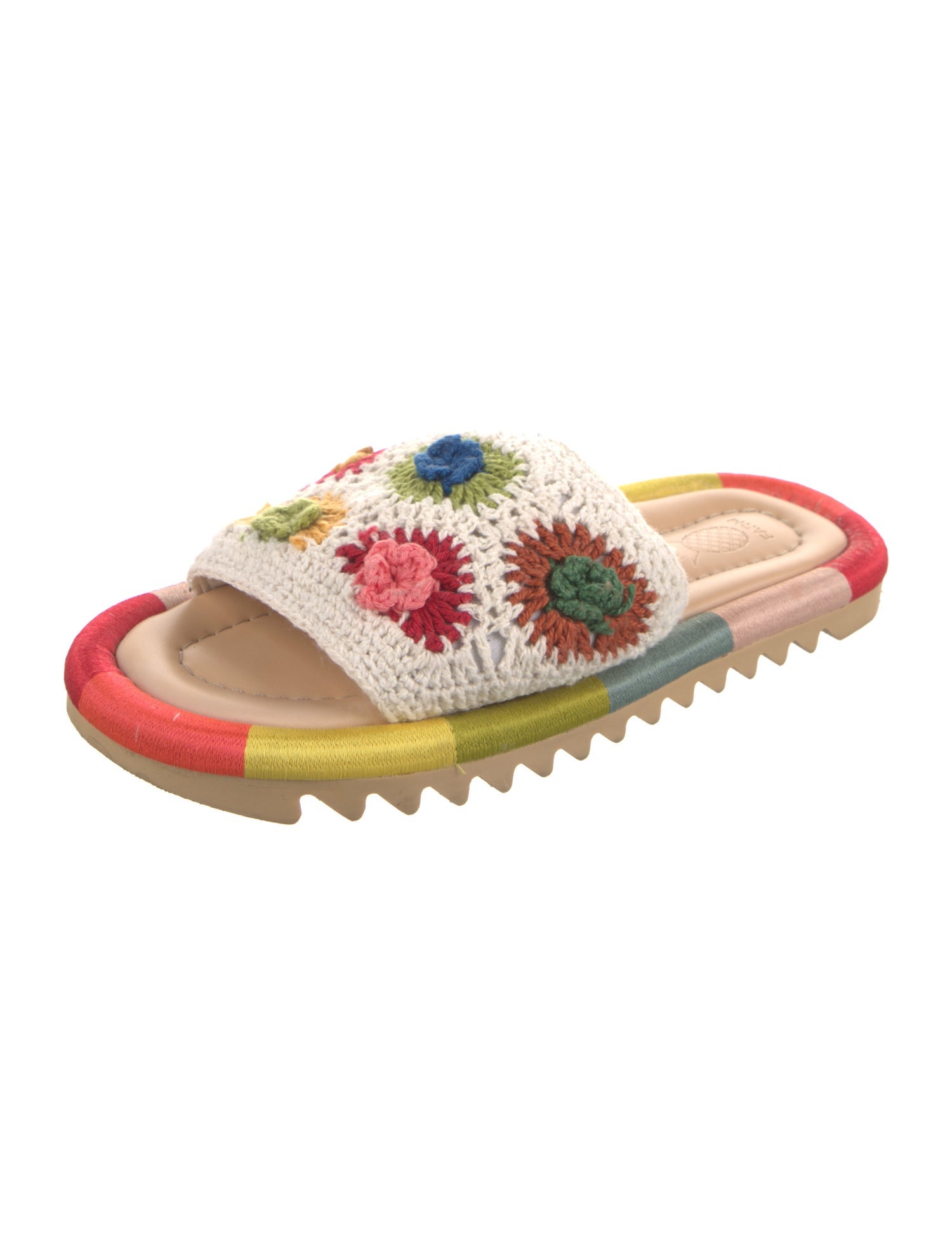Farm Rio Floral Print Crochet Trim Slides