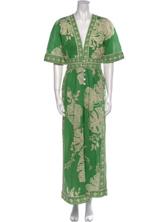 Farm Rio Printed Plunge Neckline Jumpsuit