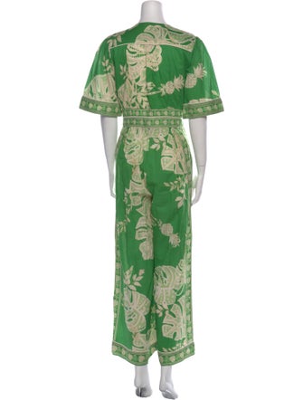 Farm Rio Printed Plunge Neckline Jumpsuit