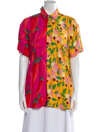 Farm Rio Floral Print Short Sleeve Button-Up Top