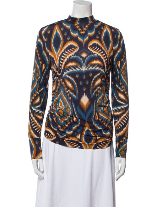 Farm Rio Printed Mock Neck Button-Up Top