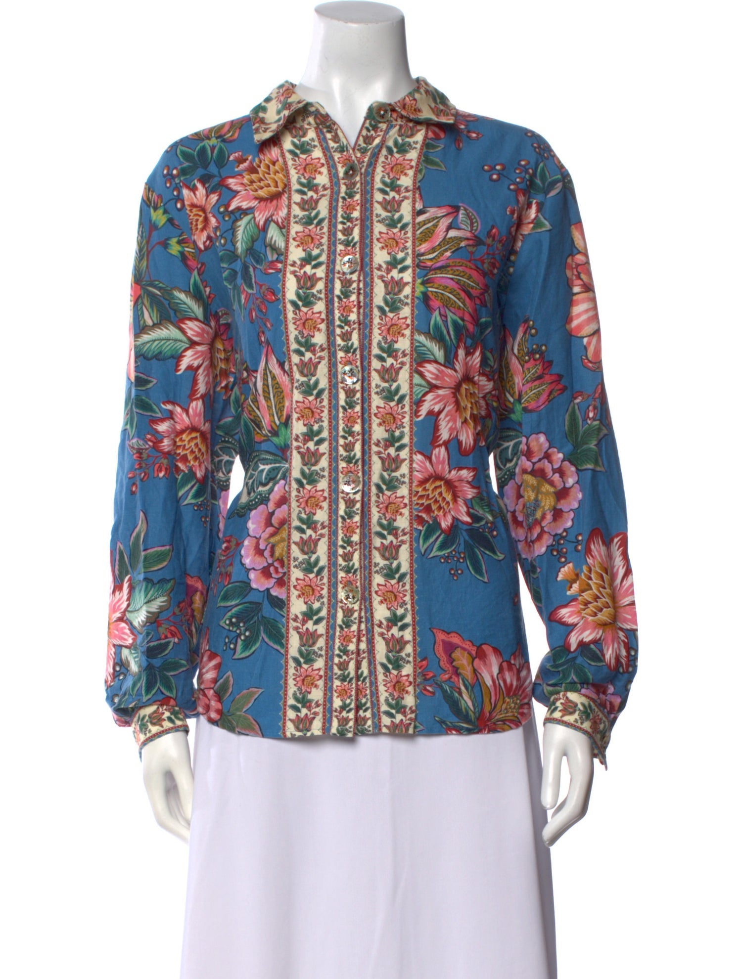 Farm Rio Linen Floral Print Blouse