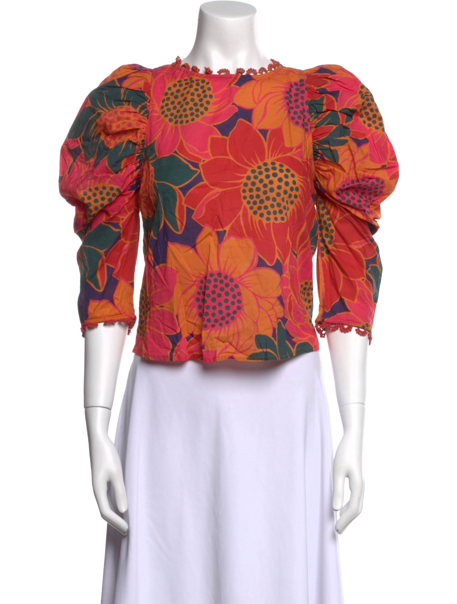 Farm Rio for Anthropologie Floral Print Bateau Neckline Crop Top