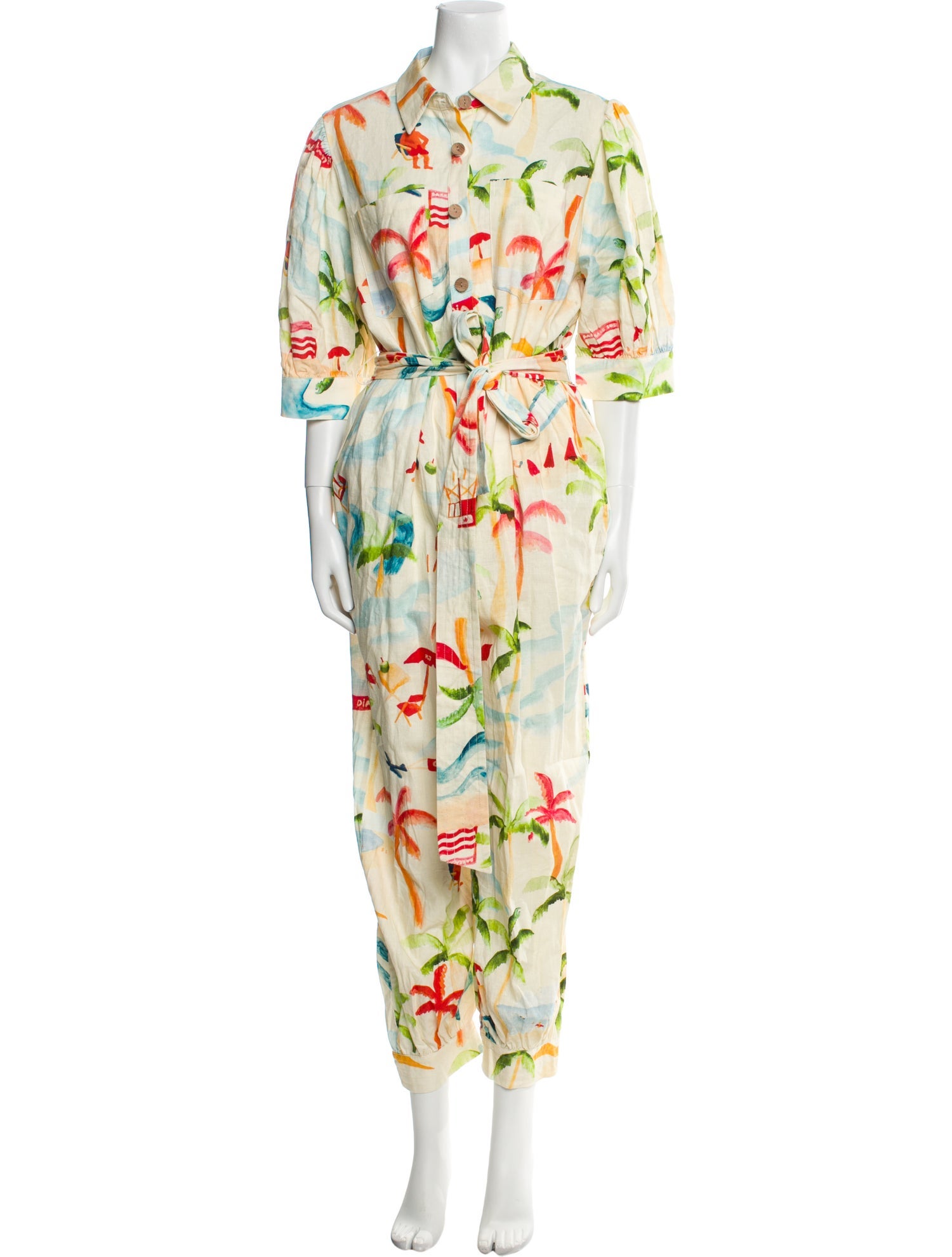Farm Rio Linen Floral Print Jumpsuit w/ Tags