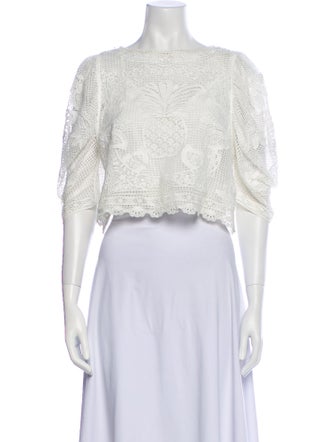 Farm Rio Bateau Neckline Short Sleeve Crop Top