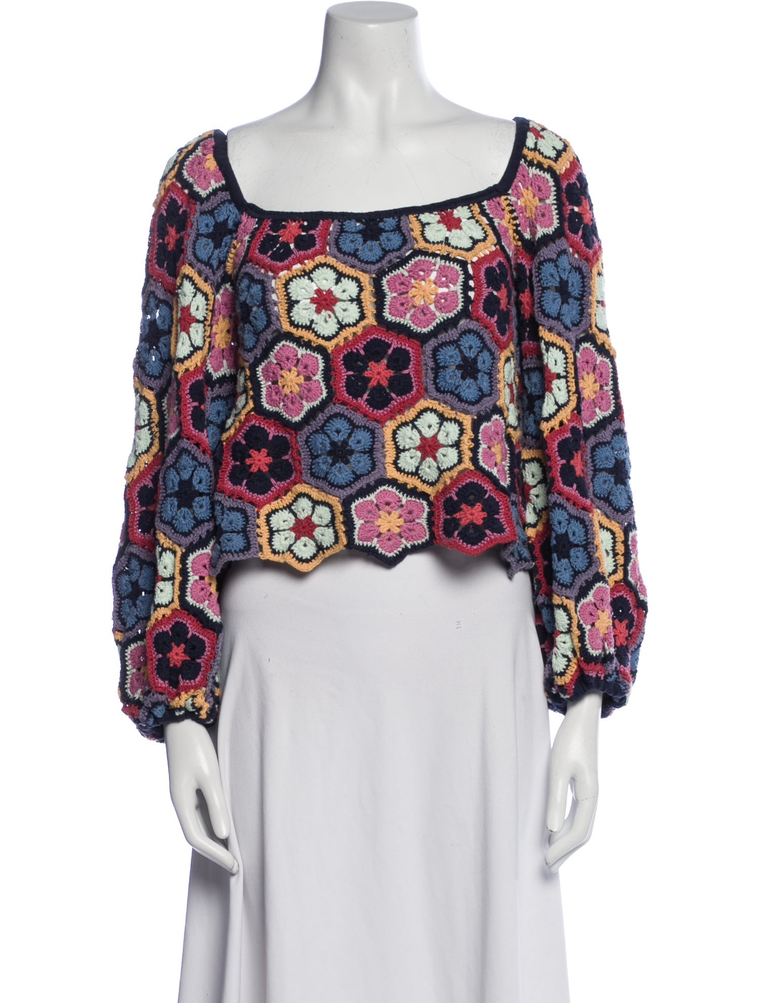 Farm Rio Floral Print Scoop Neck Sweater
