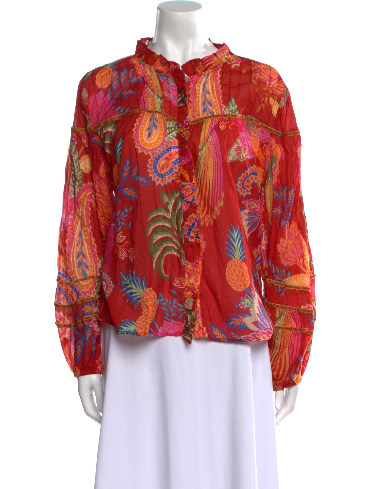 Farm Rio Floral Print Mock Neck Blouse