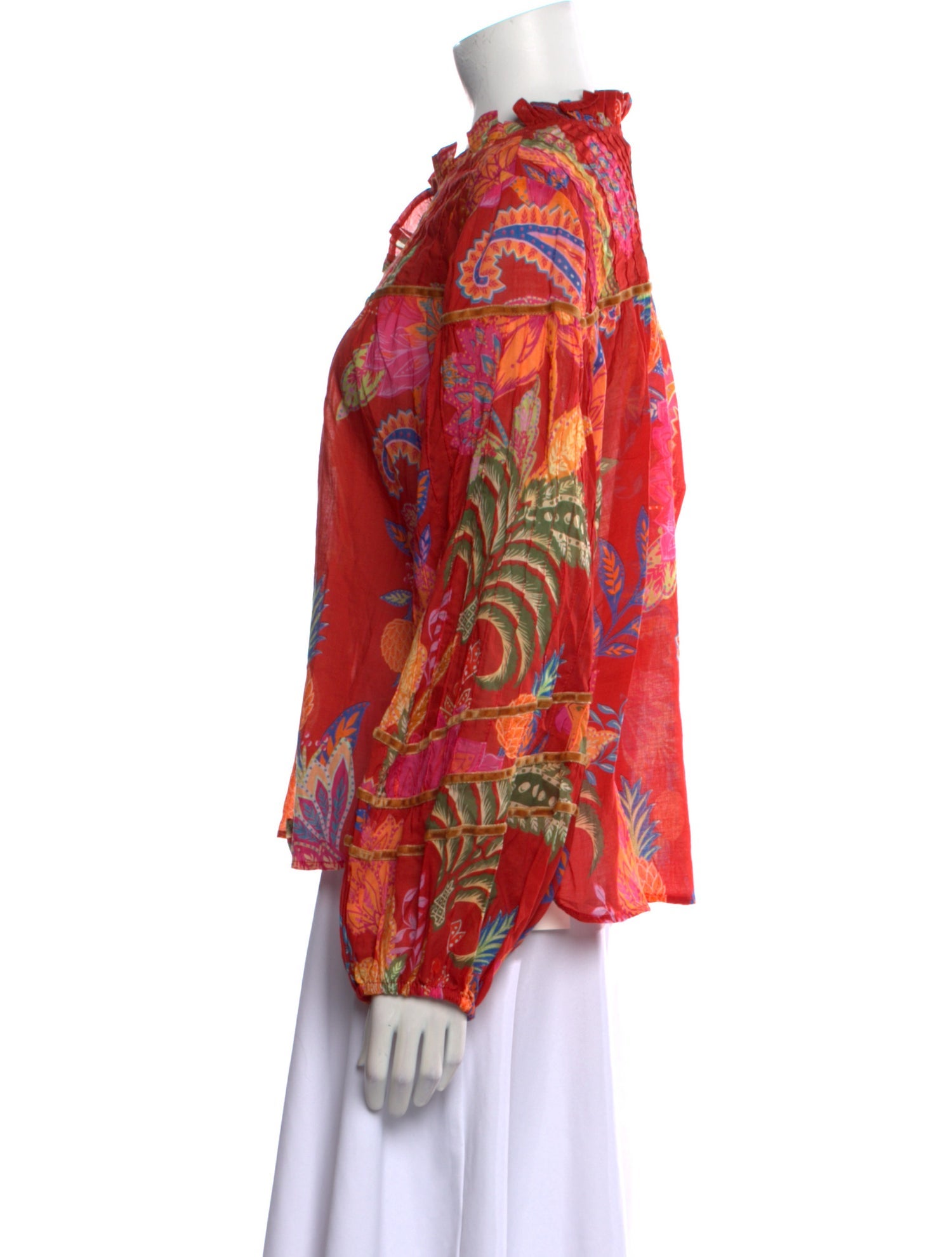 Farm Rio Floral Print Mock Neck Blouse