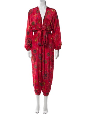 Farm Rio Printed V-Neck Jumpsuit