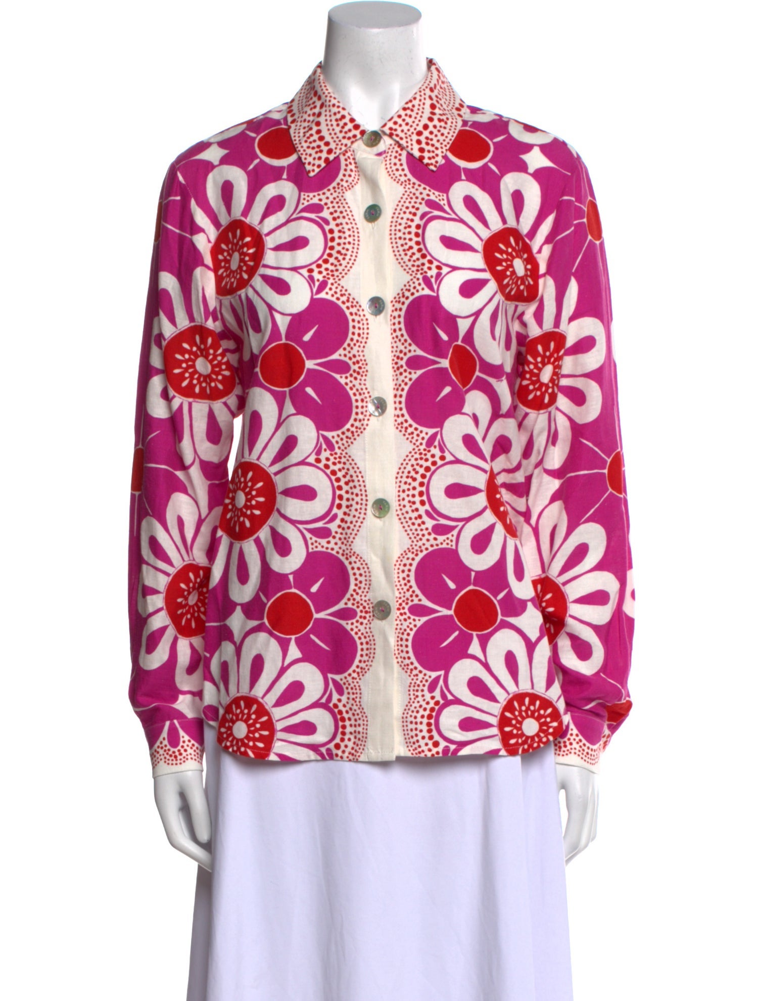 Farm Rio Linen Floral Print Button-Up Top