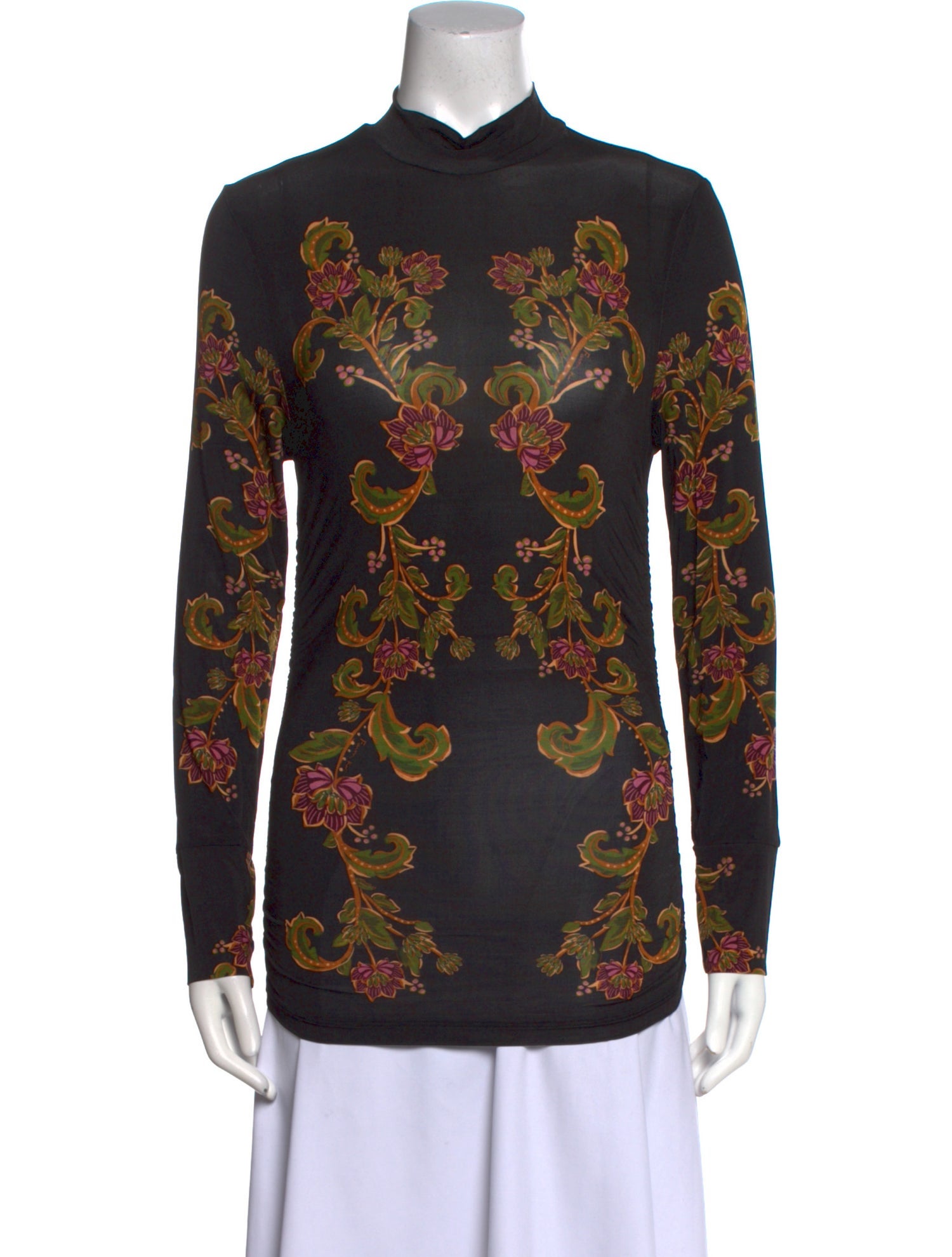 Farm Rio Floral Print Mock Neck Button-Up Top