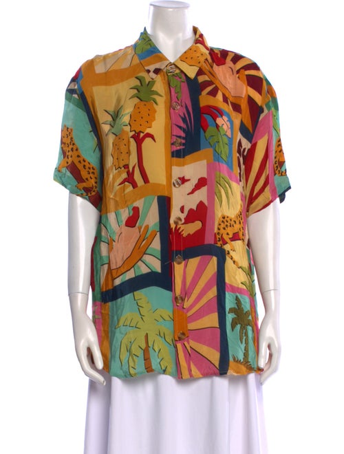 Farm Rio Printed Short Sleeve Button-Up Top