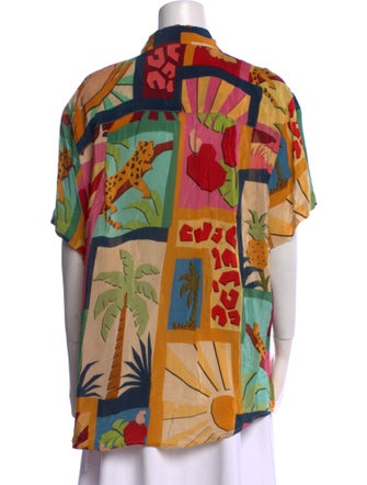 Farm Rio Printed Short Sleeve Button-Up Top