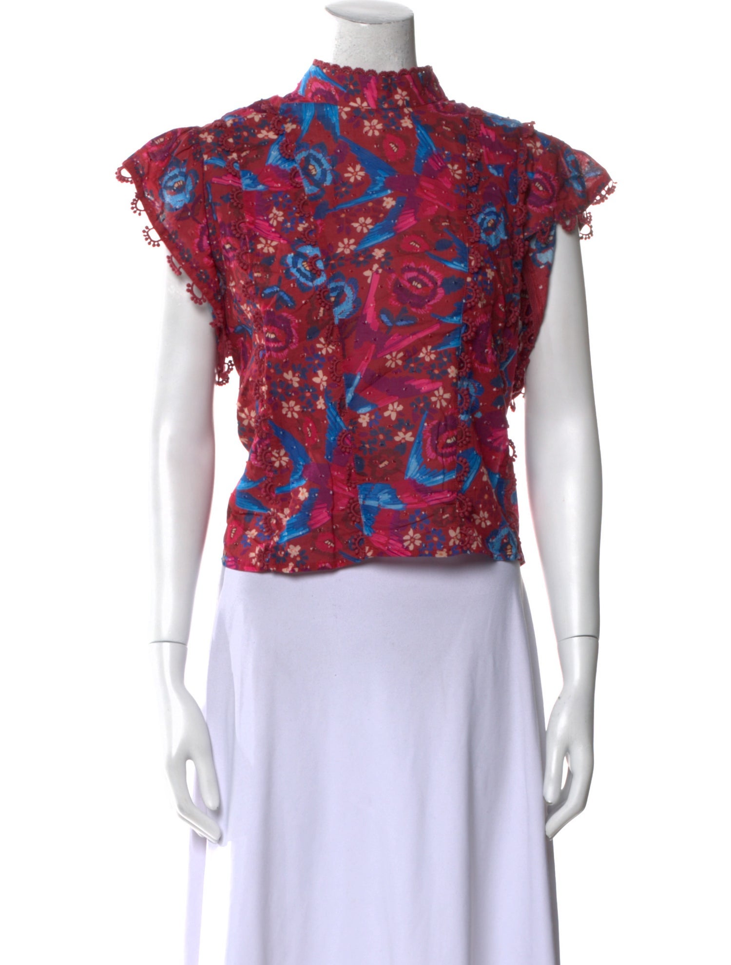 Farm Rio Floral Print Mock Neck Crop Top w/ Tags