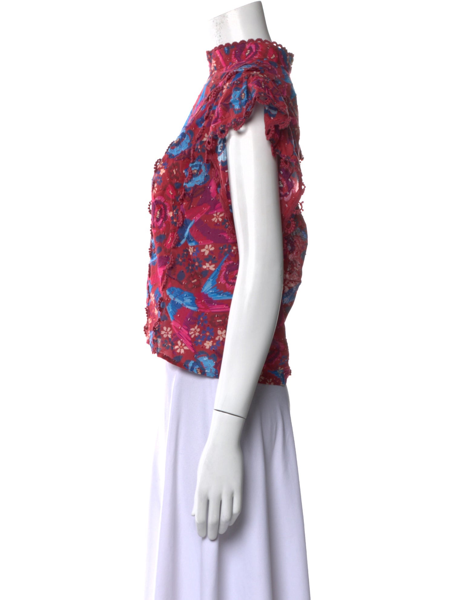 Farm Rio Floral Print Mock Neck Crop Top w/ Tags