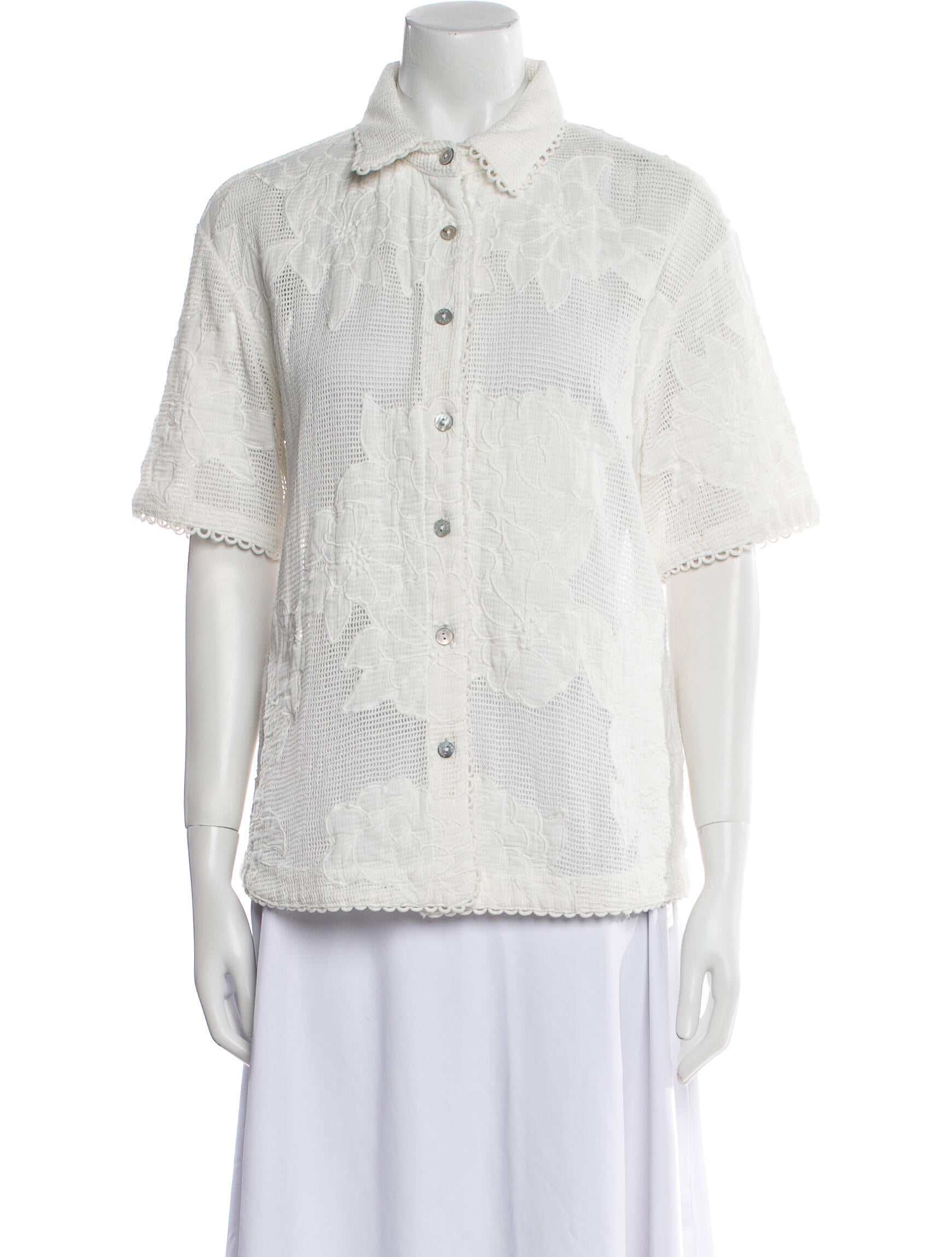 Farm Rio Lace Pattern Short Sleeve Button-Up Top