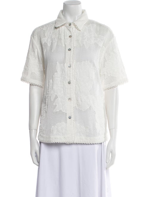 Farm Rio Lace Pattern Short Sleeve Button-Up Top