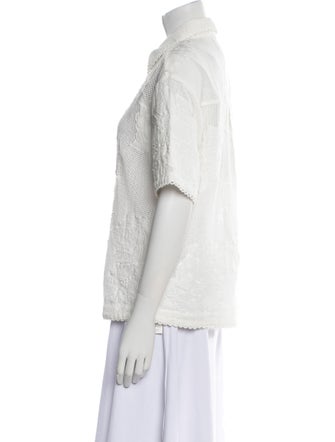 Farm Rio Lace Pattern Short Sleeve Button-Up Top