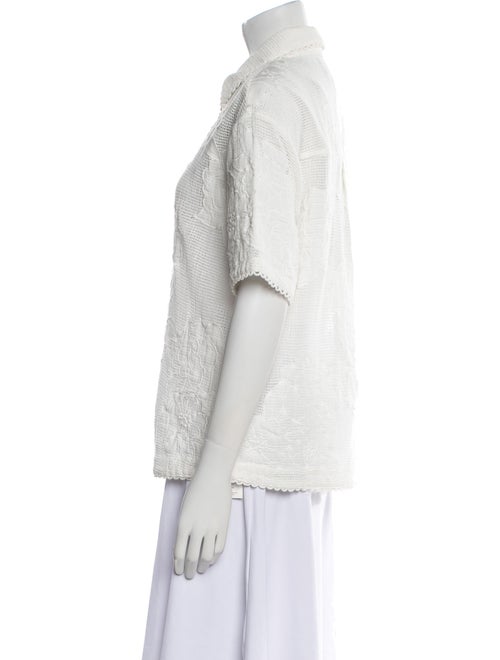 Farm Rio Lace Pattern Short Sleeve Button-Up Top