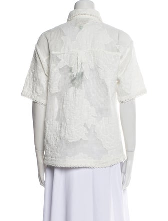 Farm Rio Lace Pattern Short Sleeve Button-Up Top
