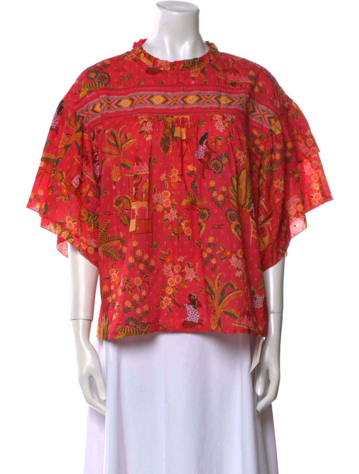 Farm Rio Floral Print Crew Neck Blouse