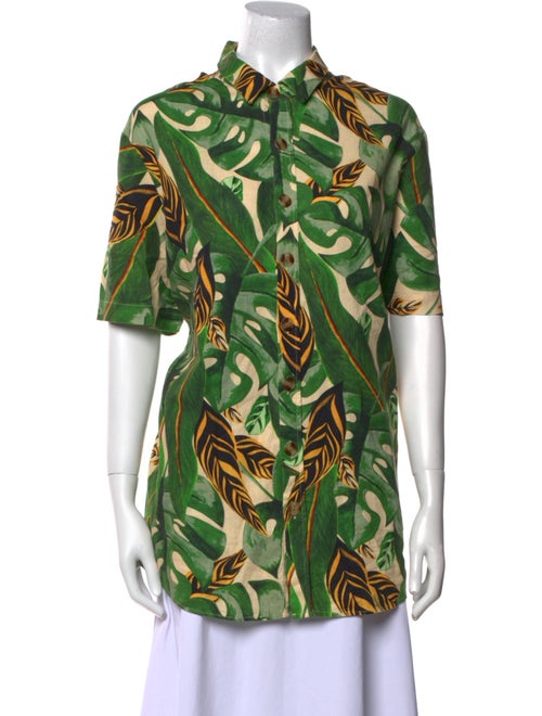 Farm Rio Floral Print Short Sleeve Button-Up Top