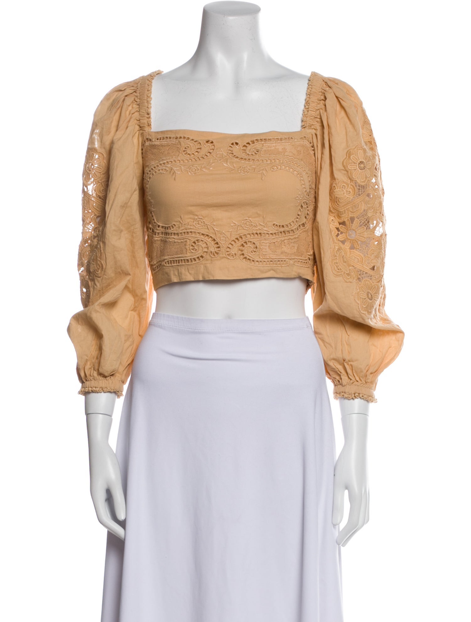 Farm Rio Square Neckline Long Sleeve Crop Top