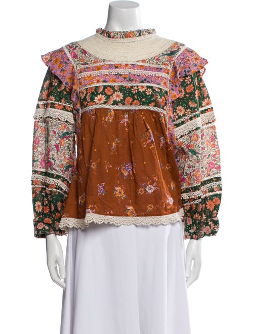 Farm Rio Floral Print Mock Neck Blouse