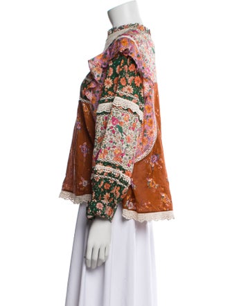 Farm Rio Floral Print Mock Neck Blouse