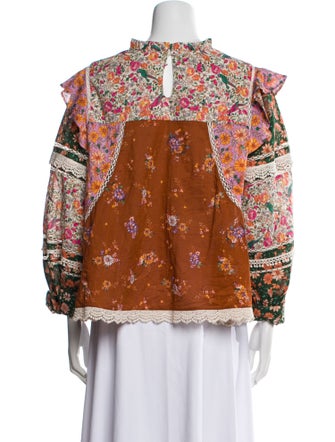 Farm Rio Floral Print Mock Neck Blouse