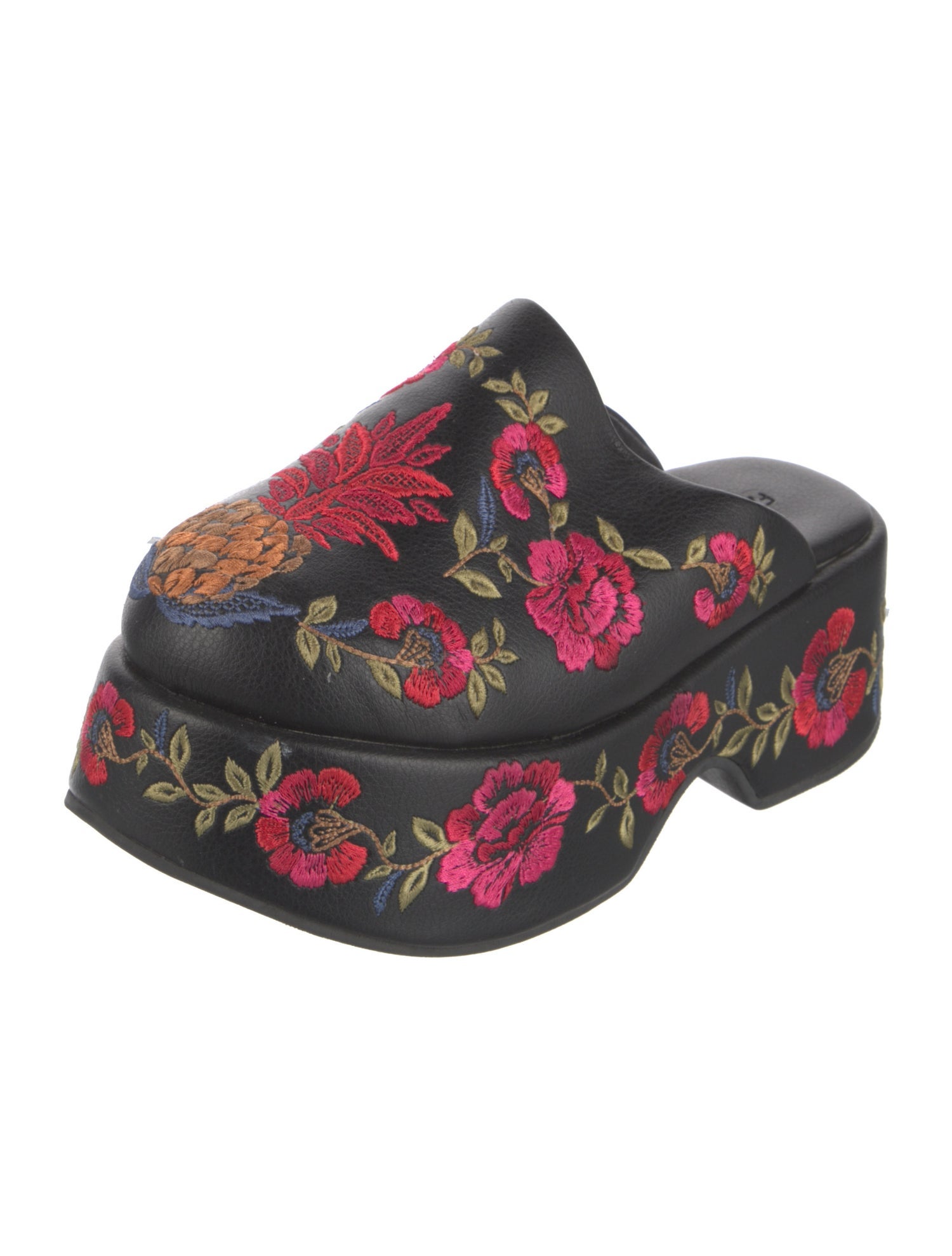 Farm Rio Leather Floral Print Mules